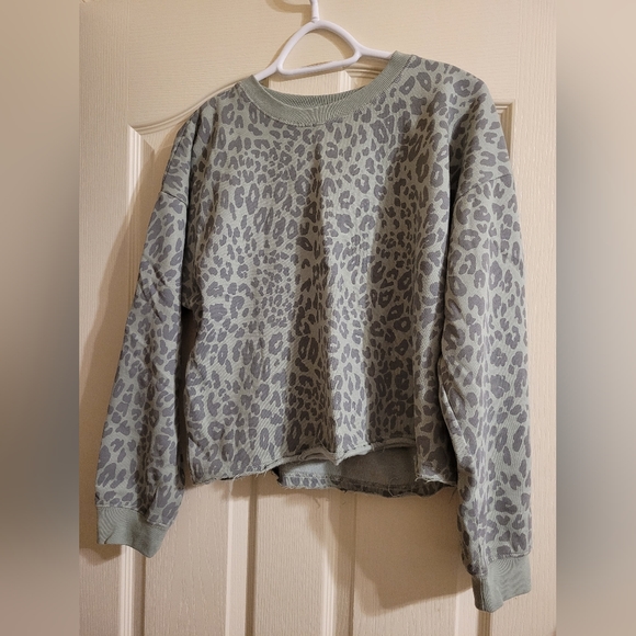 Sage Green Leopard Print Crewneck Pullover - Picture 3 of 5